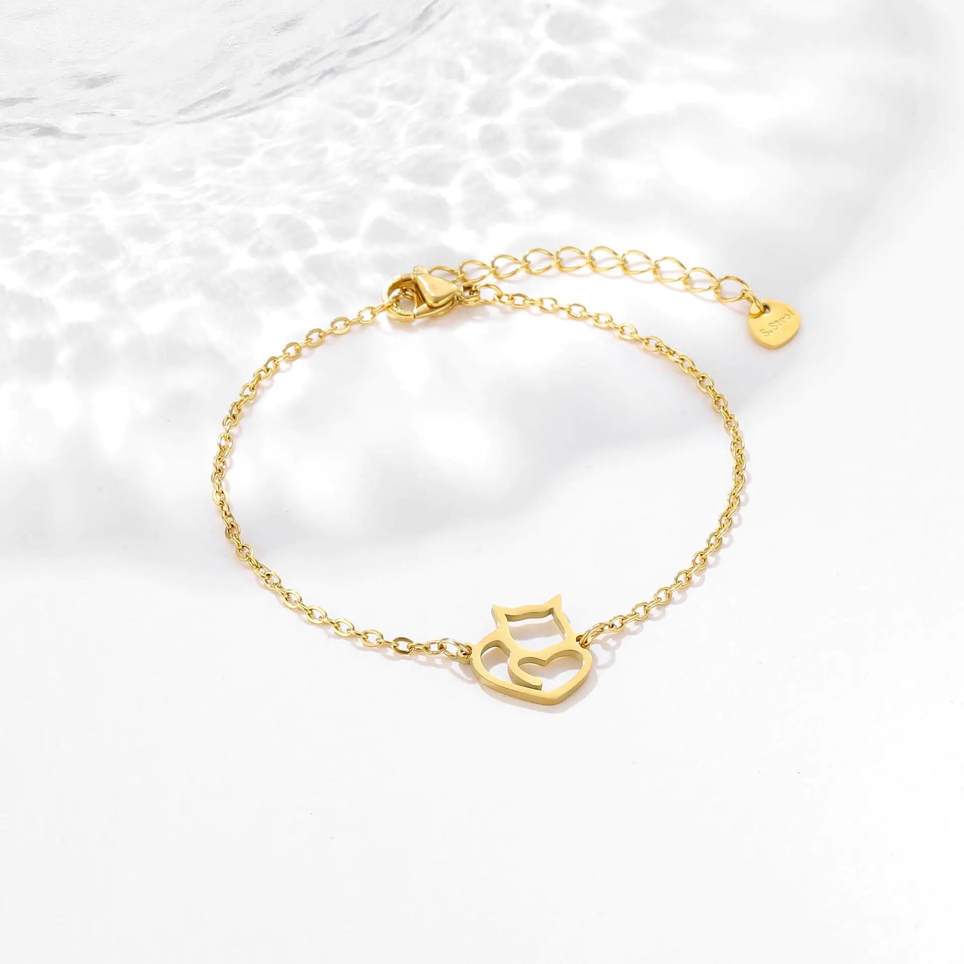 Hollow Cat Kitten Chain Stainless Steel Bracelet