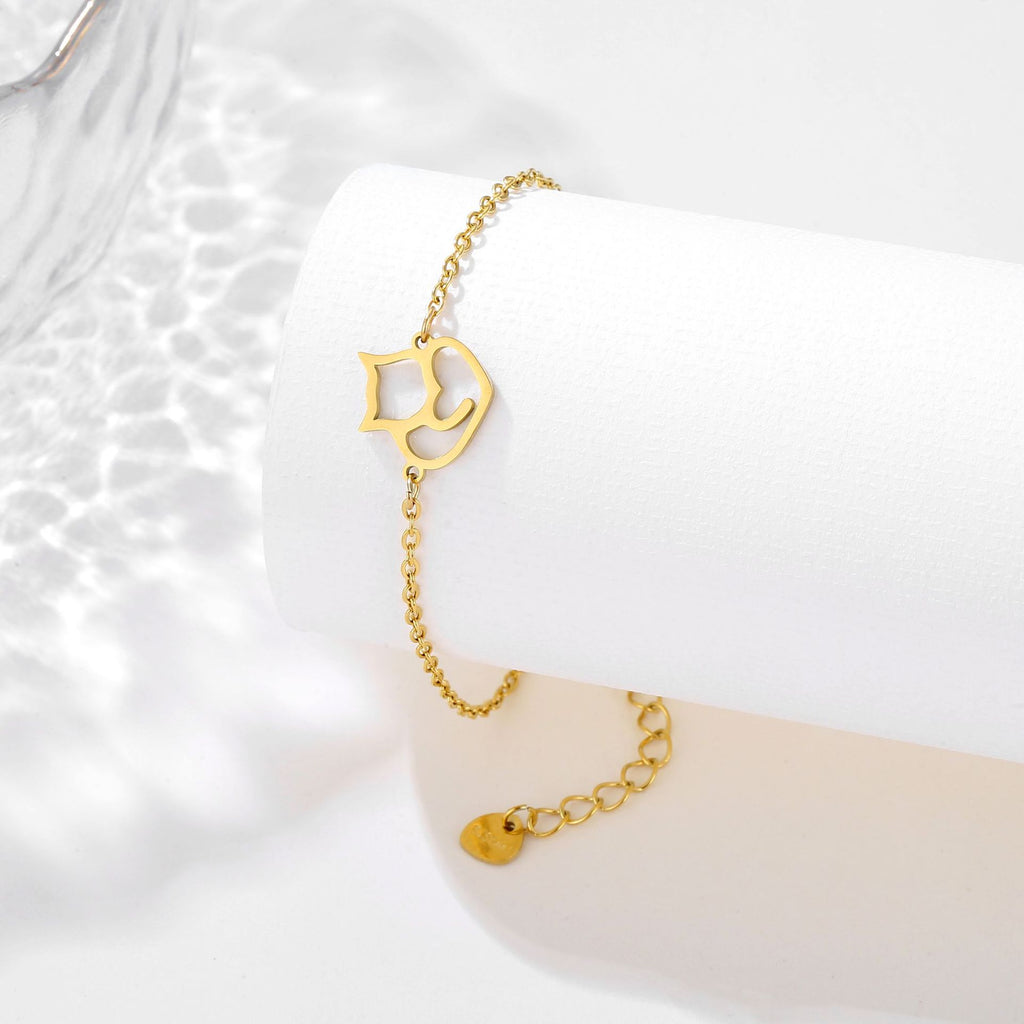 Hollow Cat Kitten Chain Stainless Steel Bracelet