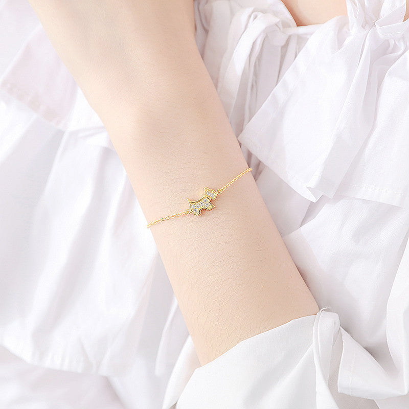 Gold Dog Puppy Bracelet with Zircon