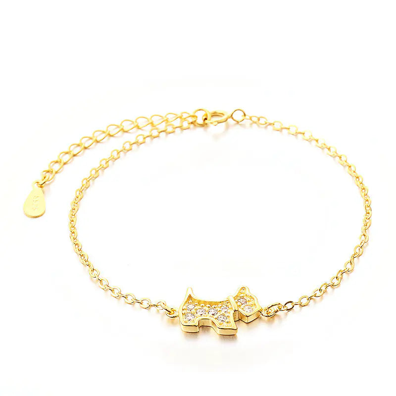 Gold Dog Puppy Bracelet with Zircon