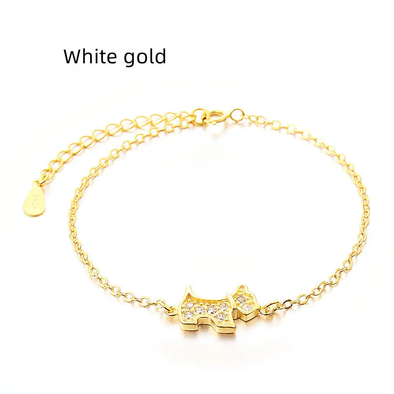 Gold Dog Puppy Bracelet with Zircon