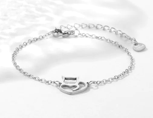 Hollow Cat Kitten Chain Stainless Steel Bracelet