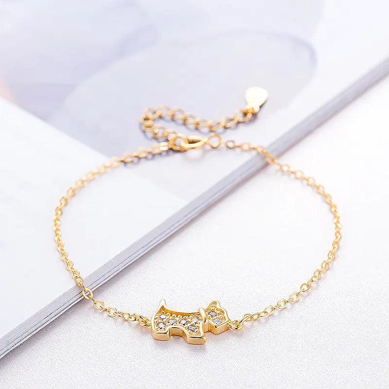 Gold Dog Puppy Bracelet with Zircon