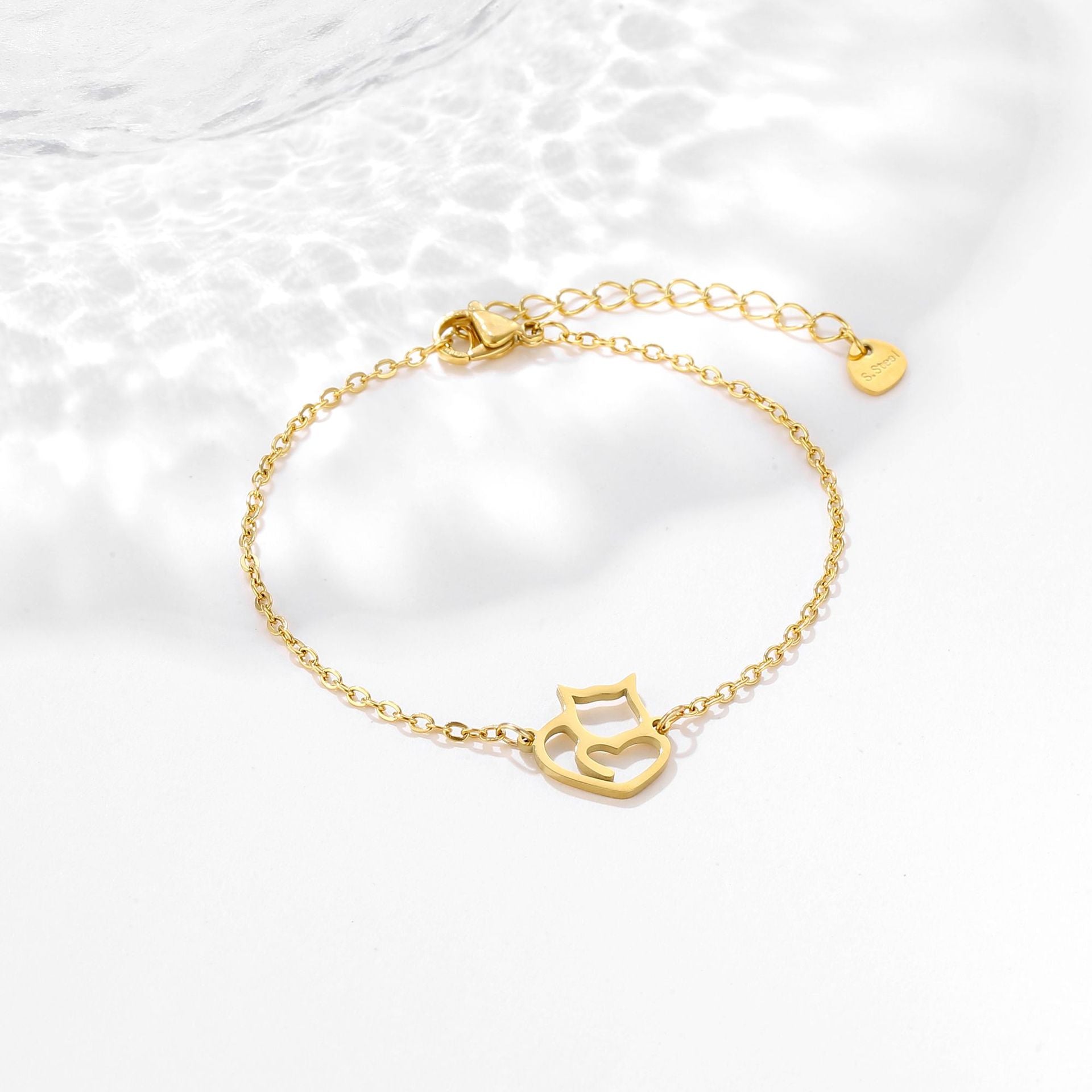 Hollow Cat Kitten Chain Stainless Steel Bracelet
