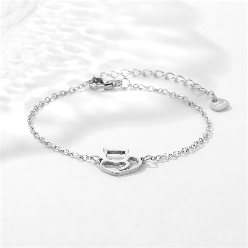 Hollow Cat Kitten Chain Stainless Steel Bracelet