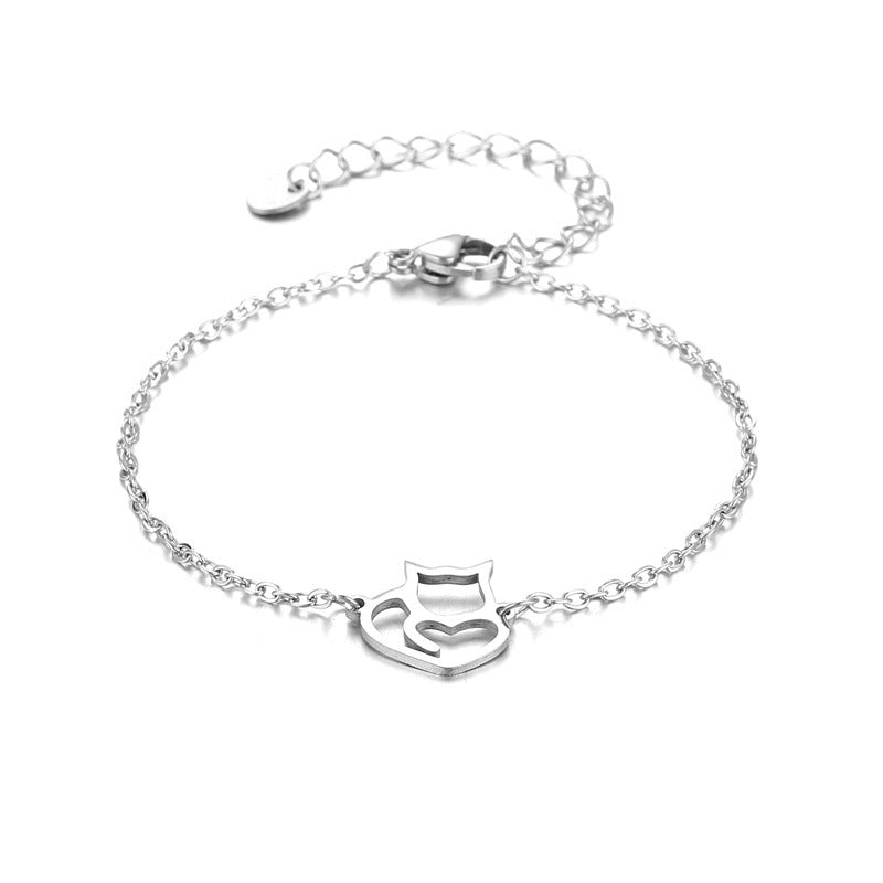 Hollow Cat Kitten Chain Stainless Steel Bracelet