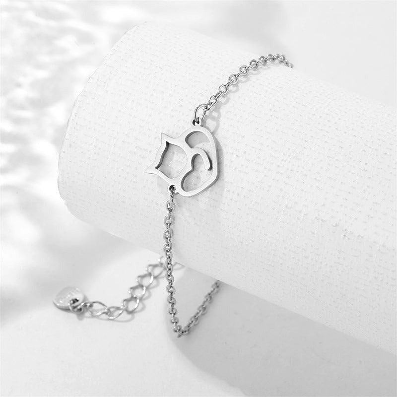 Hollow Cat Kitten Chain Stainless Steel Bracelet